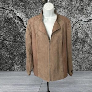 Studio Works Jacket Faux Suede Lined Faux Reptile Trim Women’s Size 16
